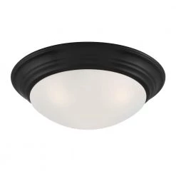 Tap 14 in. 2-Light Matte Black Flush Mount with Etched Glass Shade by Designers Fountain