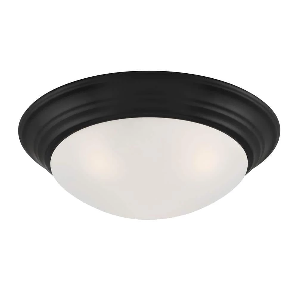 Tap 14 in. 2-Light Matte Black Flush Mount with Etched Glass Shade by Designers Fountain 3 Tap 14 in. 2-Light Matte Black Flush Mount with Etched Glass Shade by Designers Fountain