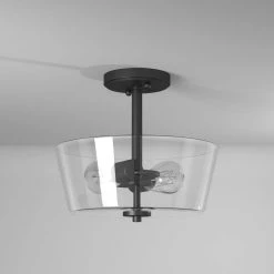 Westin 12 in. 2-Light Matte Black Modern Industrial Ceiling Light Semi Flush Mount with Clear Glass Shade by Designers Fountain 16 Westin 12 in. 2-Light Matte Black Modern Industrial Ceiling Light Semi Flush Mount with Clear Glass Shade by Designers Fountain -Designers Fountain Shop matte black designers fountain flush mount lights 95711 mb 4f 1000