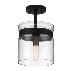 9 in. Midnight LA 1-Light Matte Black Ceiling Light Semi Flush Mount by Designers Fountain