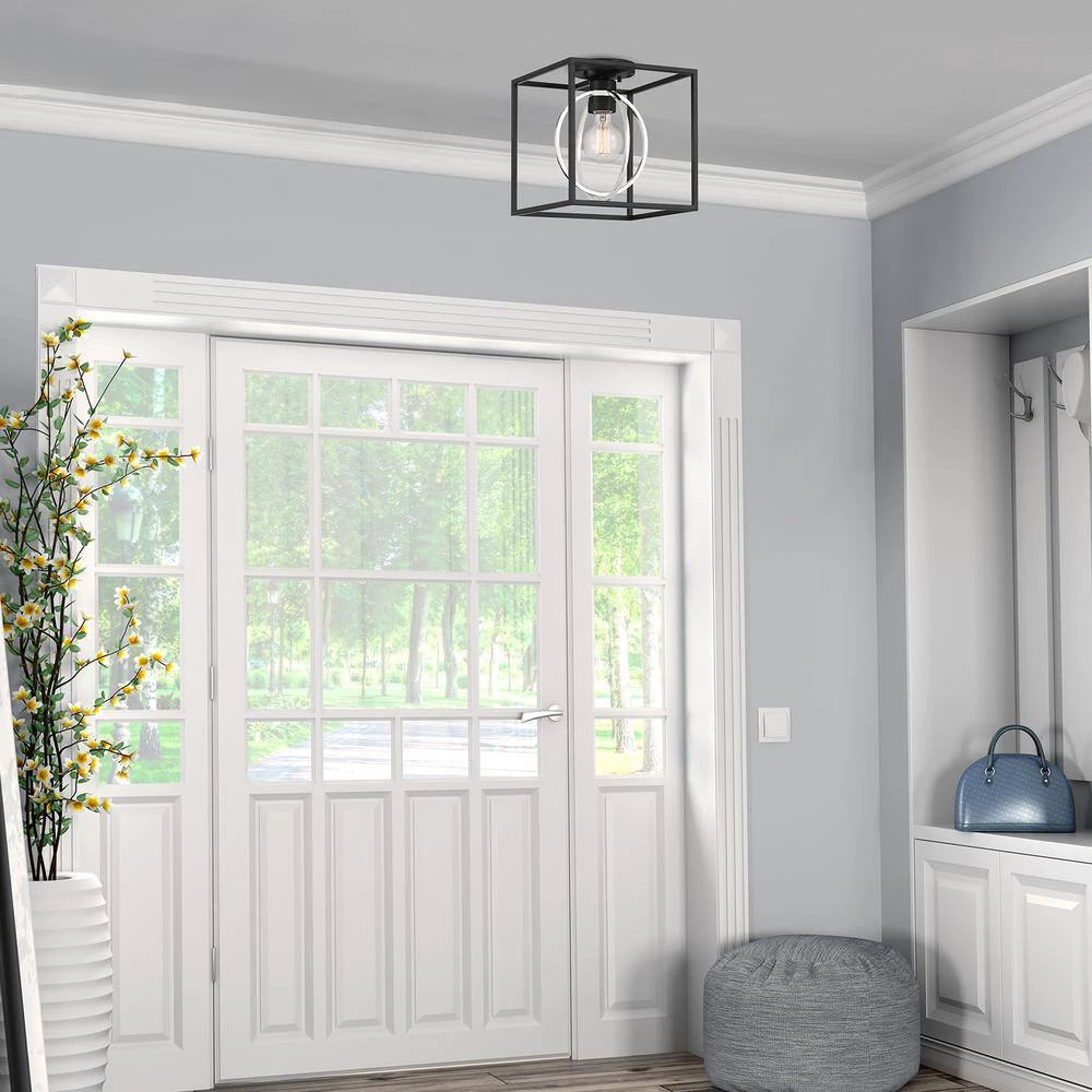 10 in. Kew Gardens 1-Light Matte Black Ceiling Light Semi Flush Mount by Designers Fountain 6 10 in. Kew Gardens 1-Light Matte Black Ceiling Light Semi Flush Mount by Designers Fountain - Image 4