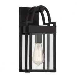 Monroe 14 in. Matte Black 1-Light Outdoor Wall Lamp with Clear Glass Shade by Designers Fountain