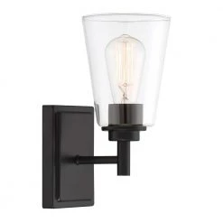 Westin 5.25 in. 1-Light Matte Black Modern Industrial Wall Mount Sconce Light with Clear Glass Shade by Designers Fountain