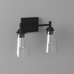 Westin 15 in. 2-Light Matte Black Modern Industrial Bathroom Vanity Light with Clear Glass Shades by Designers Fountain -Designers Fountain Shop matte black designers fountain vanity lighting 95702 mb fa 1000