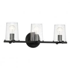 24.75 in. Matteson 3-Light Matte Black Industrial Bathroom Vanity Light with Clear Seedy Glass Shades by Designers Fountain