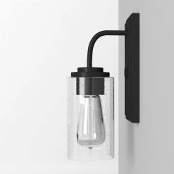 4.5 in. Logan 1-Light Matte Black Transitional Wall Mount Sconce Light with Clear Seedy Glass Shade by Designers Fountain -Designers Fountain Shop matte black designers fountain vanity lighting 96401 mb 1f 1000