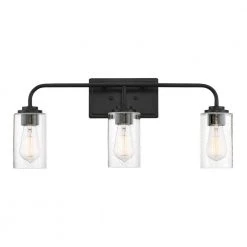 24.5 in. Logan 3-Light Matte Black Transitional Bathroom Vanity Light with Clear Seedy Glass Shades by Designers Fountain