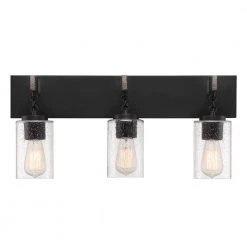 24 in. Fulton 3-Light Matte Black Industrial Bathroom Vanity Light with Clear Seedy Glass Shades by Designers Fountain -Designers Fountain Shop matte black designers fountain vanity lighting d202m 3b mb c3 1000