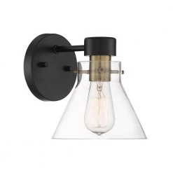 7 in. Willow Creek 1-Light Matte Black Modern Industrial Wall Mount Sconce Light with Clear Glass Shade by Designers Fountain