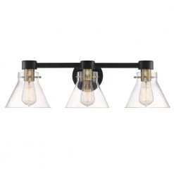 25 in. Willow Creek 3-Light Matte Black Industrial Bathroom Vanity Light with Clear Glass Shades by Designers Fountain