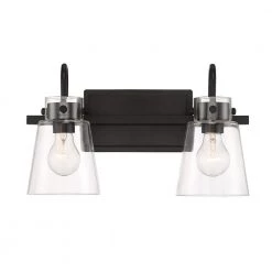 16 in. Inwood 2-Light Matte Black Modern Wall Mount Sconce Light with Clear Glass Shades by Designers Fountain