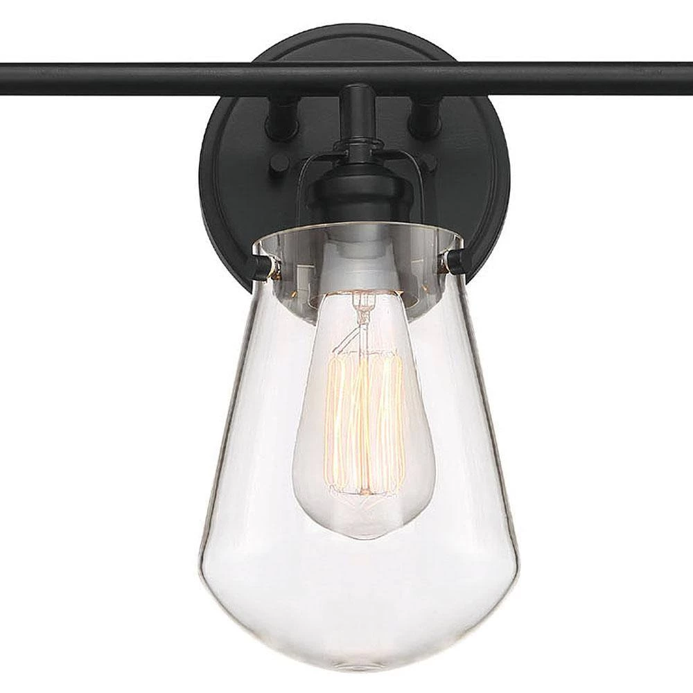 24 in. Elliott 3-Light Matte Black Industrial Bathroom Vanity Light with Clear Glass Shades by Designers Fountain 5 24 in. Elliott 3-Light Matte Black Industrial Bathroom Vanity Light with Clear Glass Shades by Designers Fountain - Image 3
