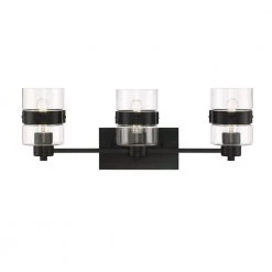 24.75 in. Midnight LA 3-Light Matte Black Modern Bathroom Vanity Light with Clear Glass Shades by Designers Fountain
