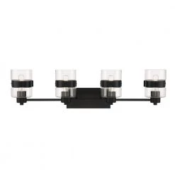 33 in. Midnight LA 4-Light Matte Black Modern Bathroom Vanity Light with Clear Glass Shades by Designers Fountain