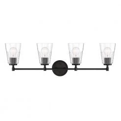 Ingo 33.5 in. 4-Light Matte Black Modern Bathroom Vanity Light with Clear Ribbed Glass Shade by Designers Fountain