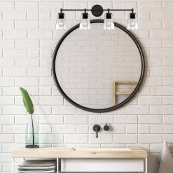 Ingo 33.5 in. 4-Light Matte Black Modern Bathroom Vanity Light with Clear Ribbed Glass Shade by Designers Fountain -Designers Fountain Shop matte black designers fountain vanity lighting d230m 4b mb 77 1000