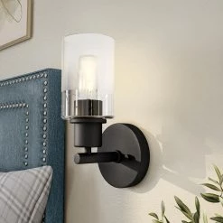 5 in. Cedar Lane 1-Light Matte Black Modern Wall Mount Sconce Light with Two-Tone Glass Shade by Designers Fountain -Designers Fountain Shop matte black designers fountain vanity lighting d236m 1b mb 40 1000
