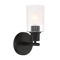 5 in. Cedar Lane 1-Light Matte Black Modern Wall Mount Sconce Light with Two-Tone Glass Shade by Designers Fountain
