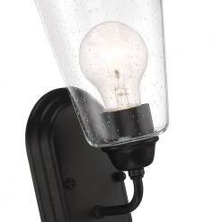 5 in. Zane 1-Light Matte Black Industrial Wall Mount Sconce Light with Clear Seedy Glass Shade by Designers Fountain -Designers Fountain Shop matte black designers fountain vanity lighting d241m 1b mb c3 1000