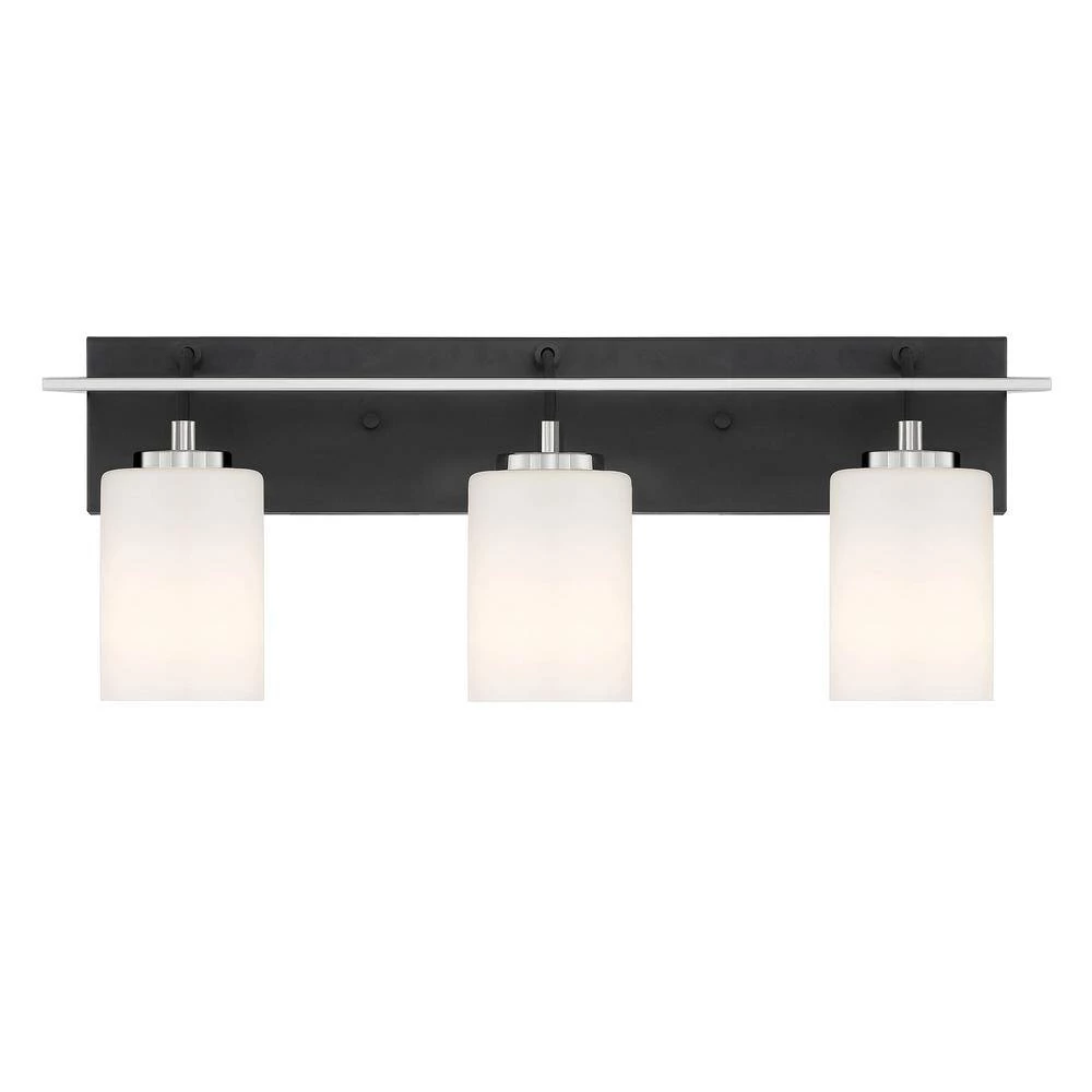 24 in. Prince St 3-Light Matte Black Modern Bathroom Vanity Light with Etched Opal Glass Shades by Designers Fountain 6 24 in. Prince St 3-Light Matte Black Modern Bathroom Vanity Light with Etched Opal Glass Shades by Designers Fountain - Image 4