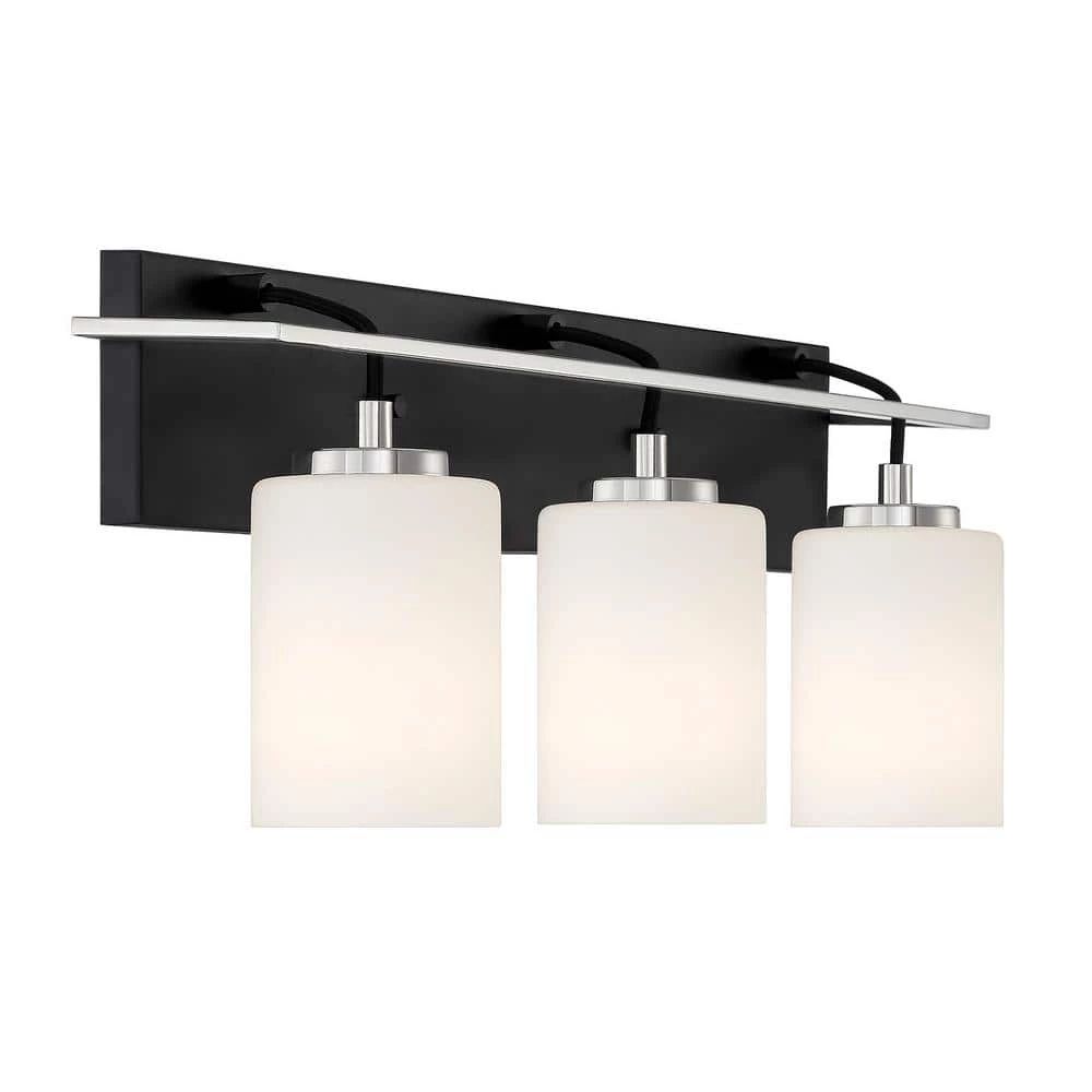 24 in. Prince St 3-Light Matte Black Modern Bathroom Vanity Light with Etched Opal Glass Shades by Designers Fountain 3 24 in. Prince St 3-Light Matte Black Modern Bathroom Vanity Light with Etched Opal Glass Shades by Designers Fountain