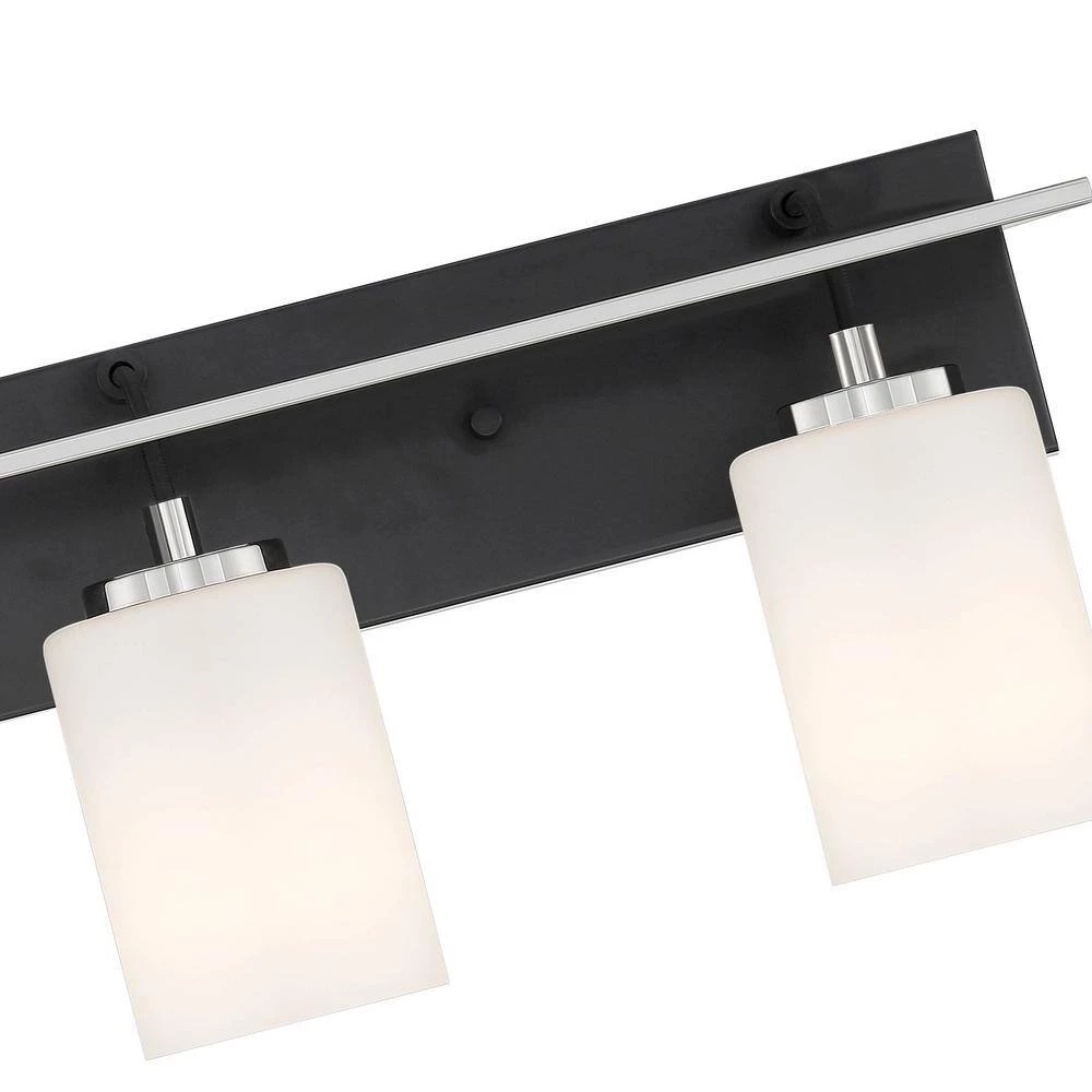 33 in. Prince St. 4-Light Matte Black Modern Bathroom Vanity Light with Etched Glass Shades by Designers Fountain 7 33 in. Prince St. 4-Light Matte Black Modern Bathroom Vanity Light with Etched Glass Shades by Designers Fountain - Image 5