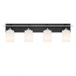 33 in. Prince St. 4-Light Matte Black Modern Bathroom Vanity Light with Etched Glass Shades by Designers Fountain