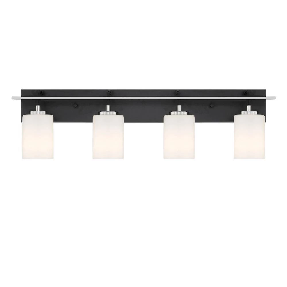 33 in. Prince St. 4-Light Matte Black Modern Bathroom Vanity Light with Etched Glass Shades by Designers Fountain 3 33 in. Prince St. 4-Light Matte Black Modern Bathroom Vanity Light with Etched Glass Shades by Designers Fountain