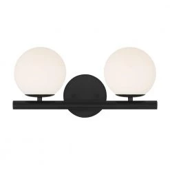 16.25 in. Crown Heights 2-Light Matte Black Contemporary Bathroom Vanity Light with Etched Opal Glass Shades by Designers Fountain