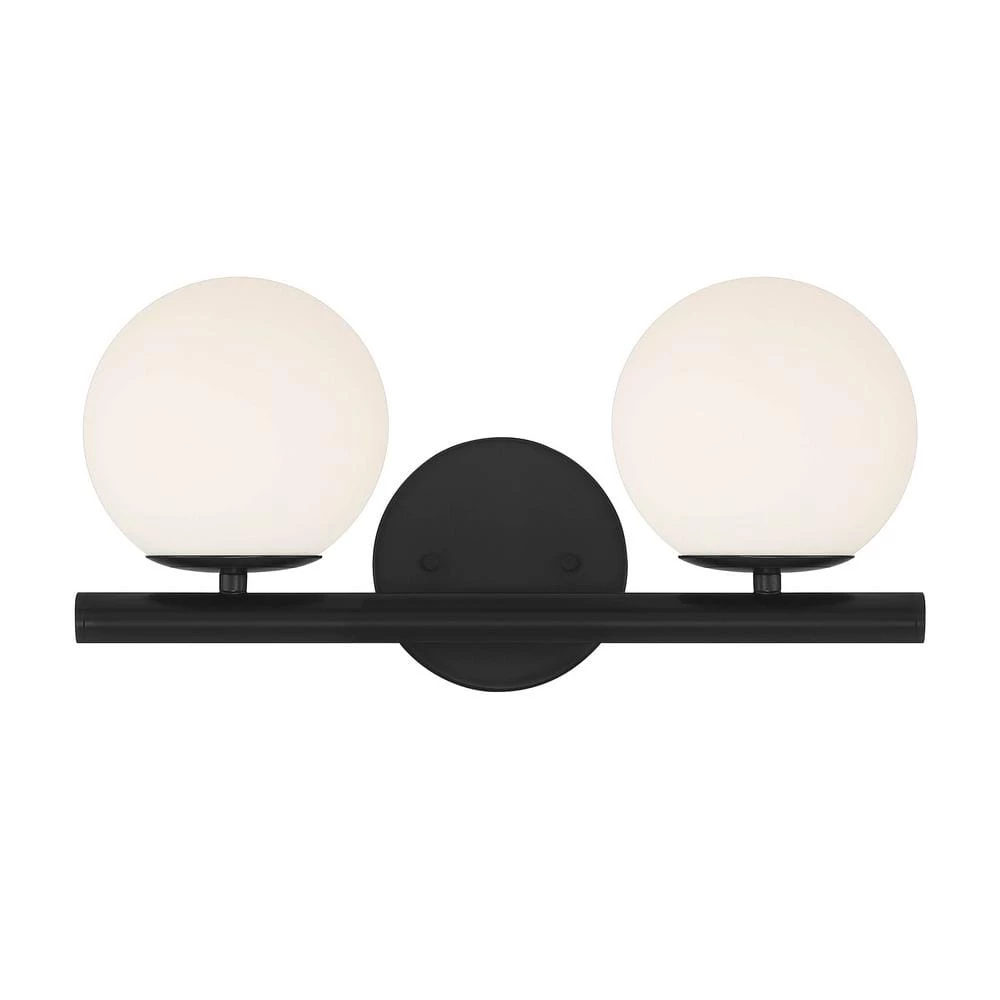16.25 in. Crown Heights 2-Light Matte Black Contemporary Bathroom Vanity Light with Etched Opal Glass Shades by Designers Fountain 3 16.25 in. Crown Heights 2-Light Matte Black Contemporary Bathroom Vanity Light with Etched Opal Glass Shades by Designers Fountain