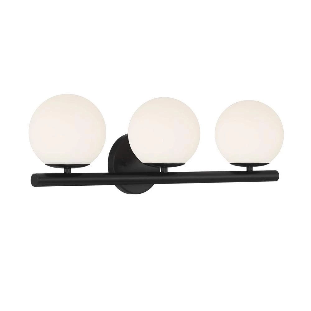 25 in. Crown Heights 3-Light Matte Black Contemporary Bathroom Vanity Light with Etched Glass Shades by Designers Fountain 3 25 in. Crown Heights 3-Light Matte Black Contemporary Bathroom Vanity Light with Etched Glass Shades by Designers Fountain