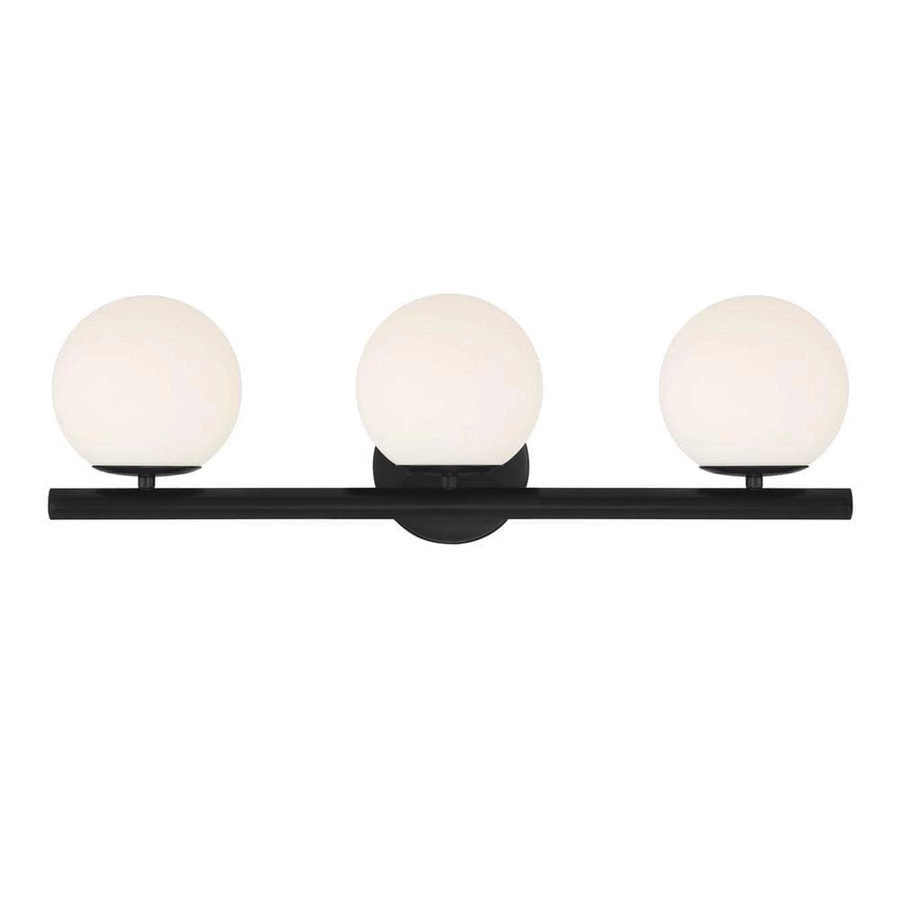 25 in. Crown Heights 3-Light Matte Black Contemporary Bathroom Vanity Light with Etched Glass Shades by Designers Fountain 5 25 in. Crown Heights 3-Light Matte Black Contemporary Bathroom Vanity Light with Etched Glass Shades by Designers Fountain - Image 3