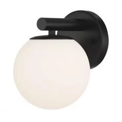 6 in. Crown Heights 1-Light Matte Black Contemporary Wall Mount Sconce Light with Etched Opal Glass Shade by Designers Fountain -Designers Fountain Shop matte black designers fountain vanity lighting d252c ws mb 4f 1000