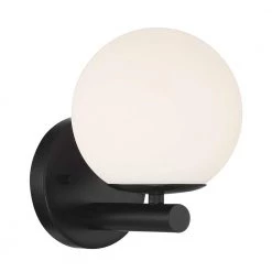 6 in. Crown Heights 1-Light Matte Black Contemporary Wall Mount Sconce Light with Etched Opal Glass Shade by Designers Fountain
