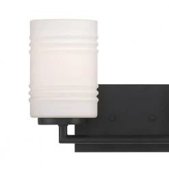 14.25 in. Leavenworth 2-Light Matte Black Modern Vanity Light with Etched Opal Ribbed Glass Shades by Designers Fountain -Designers Fountain Shop matte black designers fountain vanity lighting d257m 2b mb 44 1000