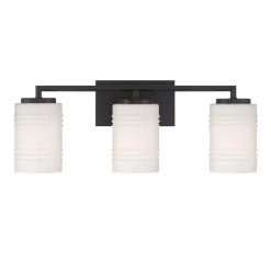 23.5 in. Leavenworth 3-Light Matte Black Modern Bathroom Vanity Light with Etched Opal Glass Shades by Designers Fountain 19 23.5 in. Leavenworth 3-Light Matte Black Modern Bathroom Vanity Light with Etched Opal Glass Shades by Designers Fountain -Designers Fountain Shop matte black designers fountain vanity lighting d257m 3b mb 1f 1000