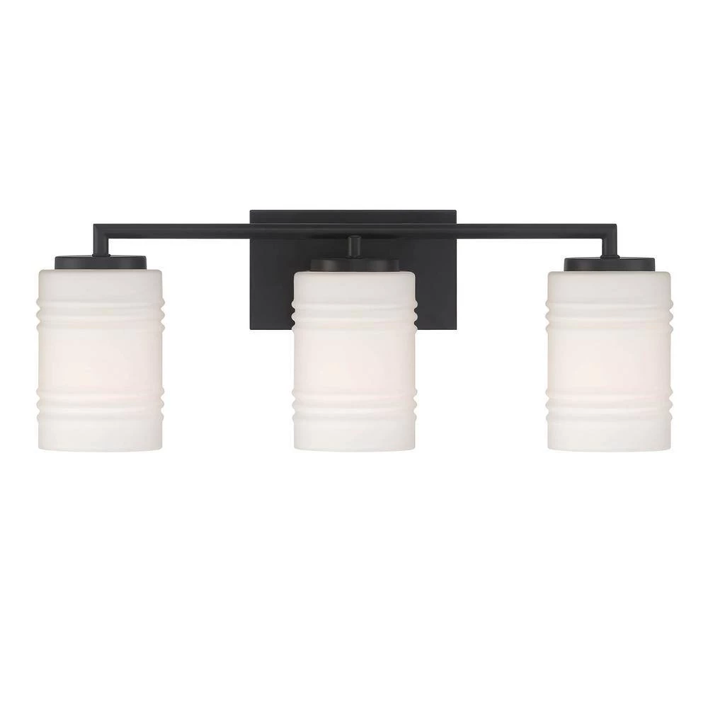 23.5 in. Leavenworth 3-Light Matte Black Modern Bathroom Vanity Light with Etched Opal Glass Shades by Designers Fountain 9 23.5 in. Leavenworth 3-Light Matte Black Modern Bathroom Vanity Light with Etched Opal Glass Shades by Designers Fountain - Image 7