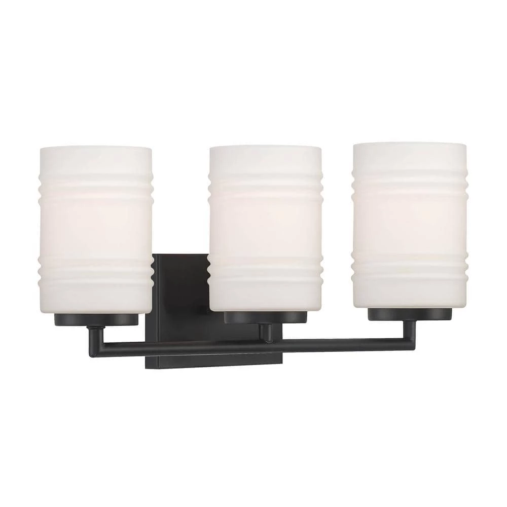 23.5 in. Leavenworth 3-Light Matte Black Modern Bathroom Vanity Light with Etched Opal Glass Shades by Designers Fountain 3 23.5 in. Leavenworth 3-Light Matte Black Modern Bathroom Vanity Light with Etched Opal Glass Shades by Designers Fountain