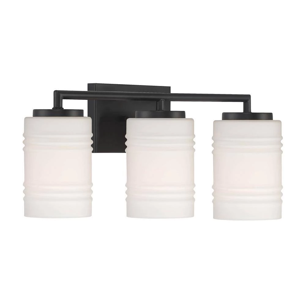 23.5 in. Leavenworth 3-Light Matte Black Modern Bathroom Vanity Light with Etched Opal Glass Shades by Designers Fountain 11 23.5 in. Leavenworth 3-Light Matte Black Modern Bathroom Vanity Light with Etched Opal Glass Shades by Designers Fountain - Image 9