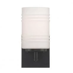 4.75 in. Leavenworth 1-Light Matte Black Modern Wall Mount Sconce Light with Etched Opal Glass Shade by Designers Fountain -Designers Fountain Shop matte black designers fountain vanity lighting d257m ws mb 1f 1000