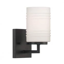 4.75 in. Leavenworth 1-Light Matte Black Modern Wall Mount Sconce Light with Etched Opal Glass Shade by Designers Fountain