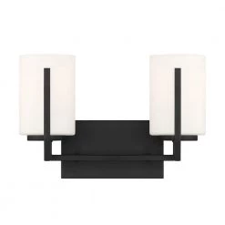 13.5 in. Cambria 2-Light Matte Black Modern Bathroom Vanity Light with Etched Opal Glass Shades by Designers Fountain -Designers Fountain Shop matte black designers fountain vanity lighting d258m 2b mb c3 1000
