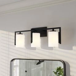 24 in. Cambria 3-Light Matte Black Modern Bathroom Vanity Light with Etched Glass Shades by Designers Fountain -Designers Fountain Shop matte black designers fountain vanity lighting d258m 3b mb 77 1000