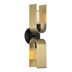 5.25 in. U Turn 2-Light Matte Black Glam Wall Mount Sconce Light with Brushed Gold Accent Shades by Designers Fountain