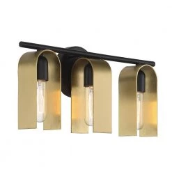 18 in. U Turn 3-Light Matte Black Glam Bathroom Vanity Light with Brushed Gold Metal Shades by Designers Fountain
