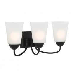 20.75 in. Malone 3-Light Matte Black Transitional Vanity Light with Frosted Glass Shades by Designers Fountain