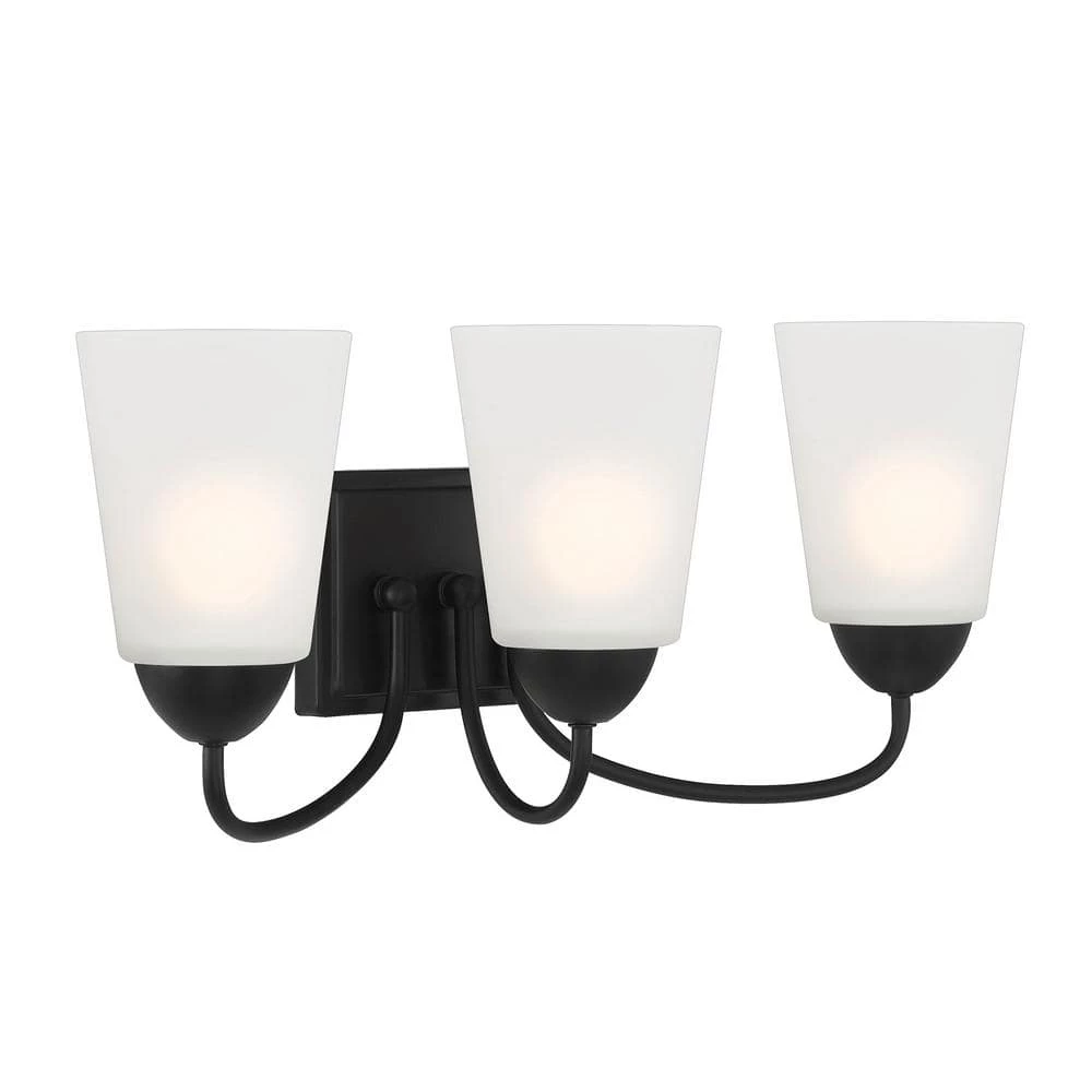 20.75 in. Malone 3-Light Matte Black Transitional Vanity Light with Frosted Glass Shades by Designers Fountain 3 20.75 in. Malone 3-Light Matte Black Transitional Vanity Light with Frosted Glass Shades by Designers Fountain