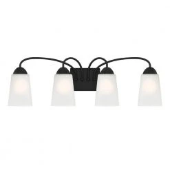 28.75 in. Malone 4-Light Matte Black Transitional Bathroom Vanity Light with Frosted Glass Shades by Designers Fountain