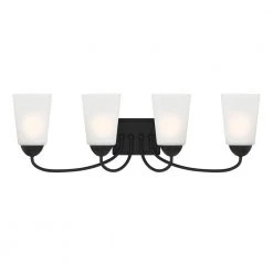 28.75 in. Malone 4-Light Matte Black Transitional Bathroom Vanity Light with Frosted Glass Shades by Designers Fountain -Designers Fountain Shop matte black designers fountain vanity lighting d267m 4b mb c3 1000