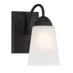 Malone 9.25 in. 1-Light Matte Black Wall Sconce with Frosted Glass Shade by Designers Fountain -Designers Fountain Shop matte black designers fountain vanity lighting d267m ws mb 4f 1000